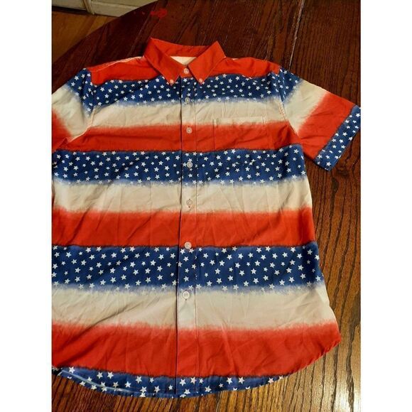 Small Cabana Crown Ivy Patriotic American Flag Stars Strips Front Button Shirt - Picture 2 of 3